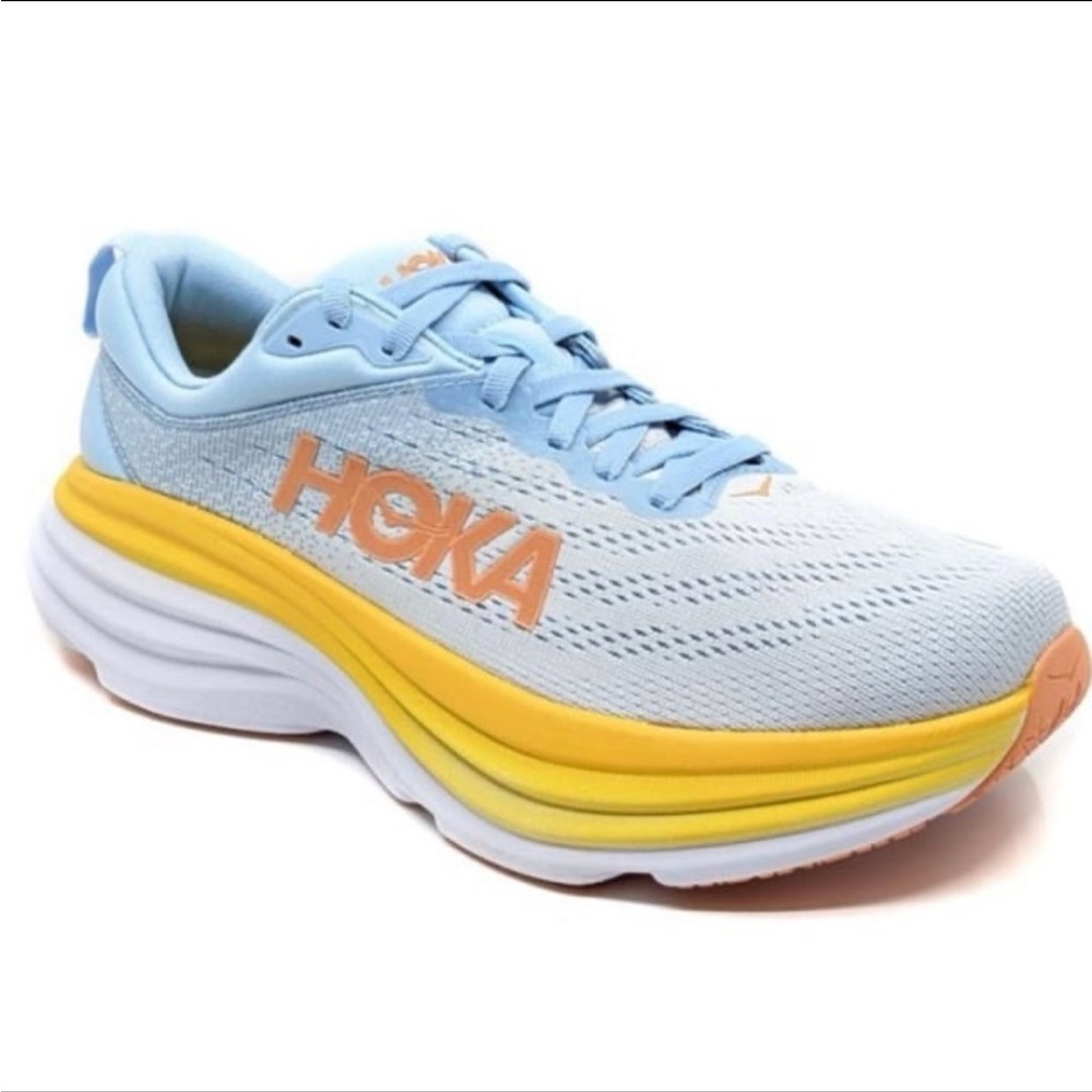 Hoka One Bondi 8 Blue and Yellow Running Shoes